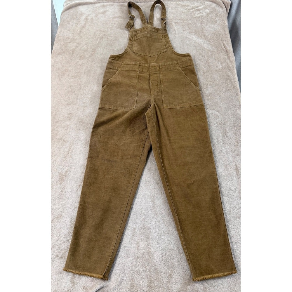 Aerie Corduroy Overalls Womens Size XS Tan Brown Frayed Hem Straight Leg EUC